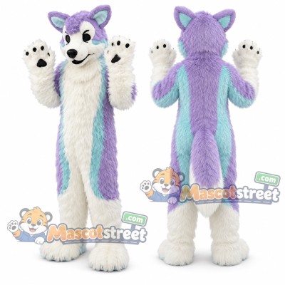 Purple and White Wolf Mascot Costume