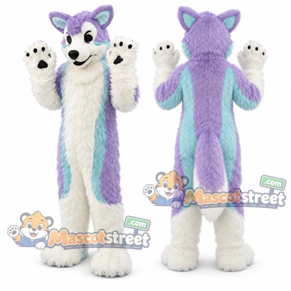 Purple and White Wolf Mascot Costume