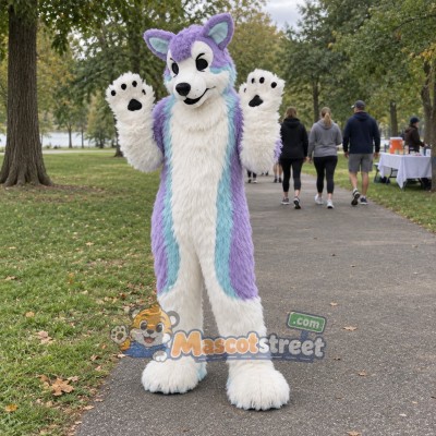 Purple and White Wolf Mascot Costume