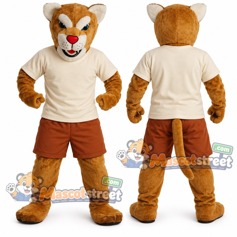 Tan Cougar Mascot Costume with Cream Shirt