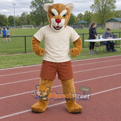 Tan Cougar Mascot Costume with Cream Shirt