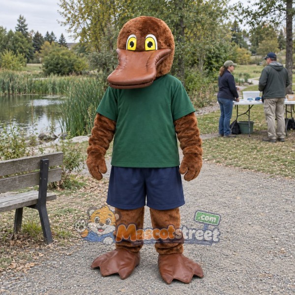 Brown Platypus Mascot Costume with Green Shirt
