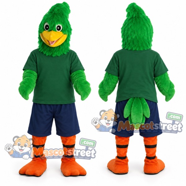 Green Bird Mascot Costume with Green Shirt