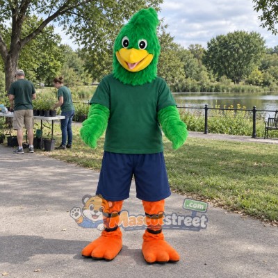 Green Bird Mascot Costume with Green Shirt