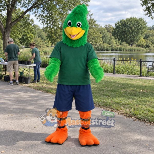 Green Bird Mascot Costume with Green Shirt