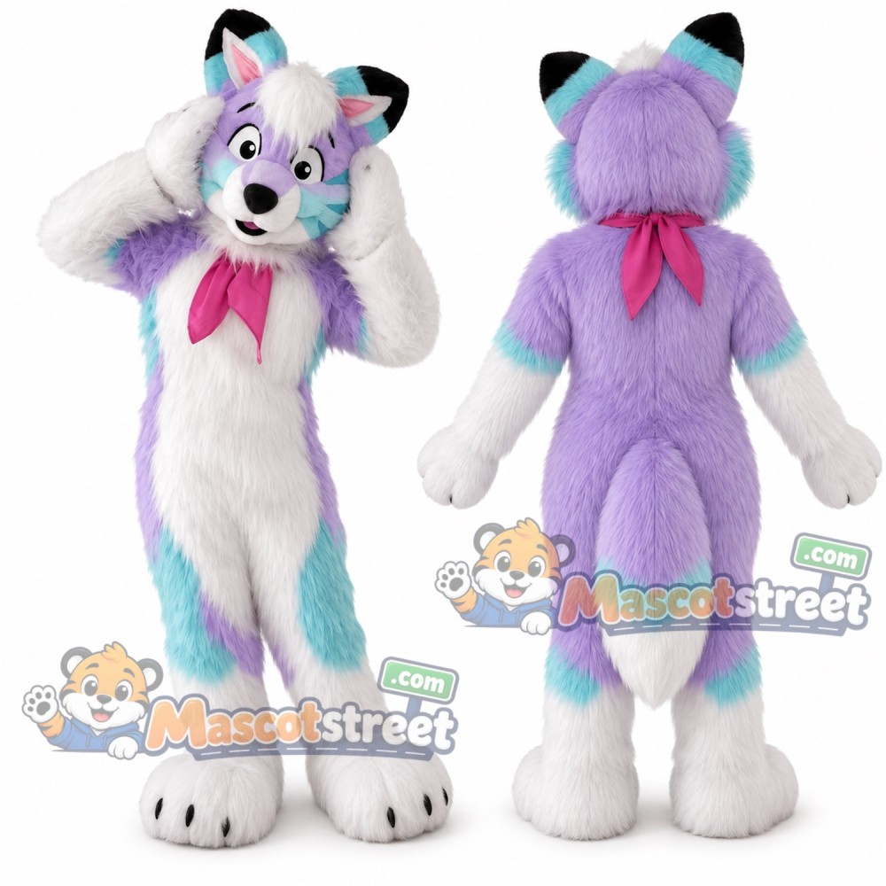 Pastel Purple and Aqua Fox Mascot Costume Pastel Purple and Aqua Fox Mascot Costume