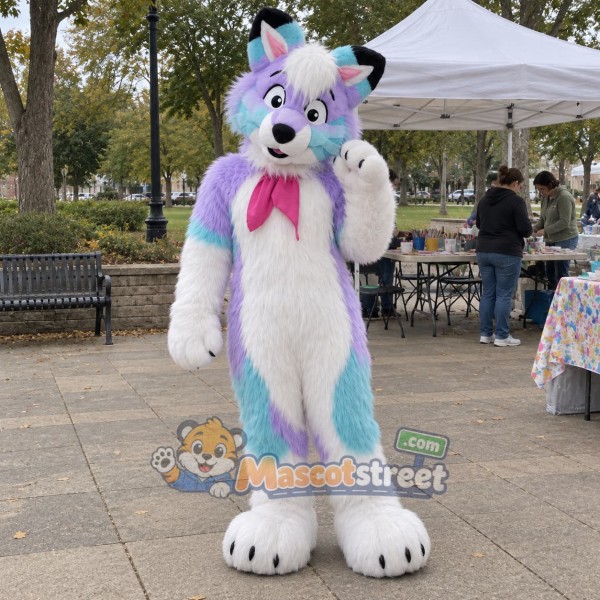 Pastel Purple and Aqua Fox Mascot Costume