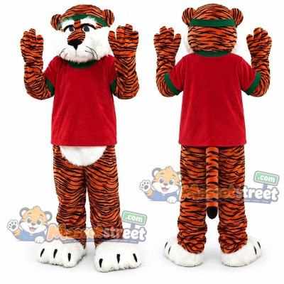 Orange Tiger Mascot Costume with Red Shirt Orange Tiger Mascot Costume with Red Shirt