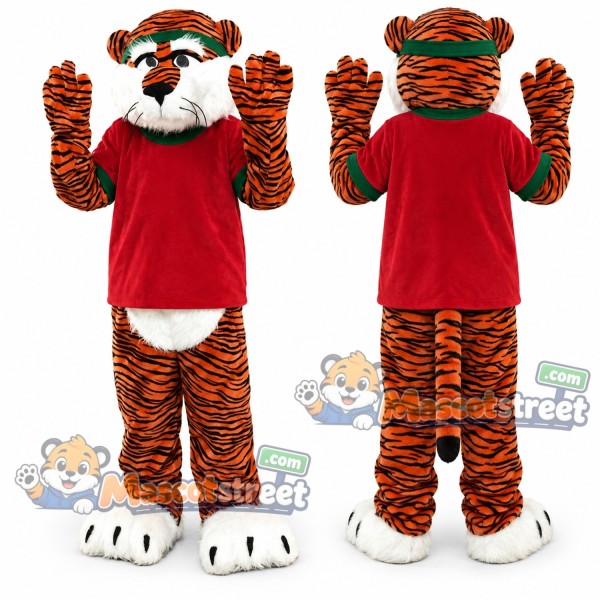 Orange Tiger Mascot Costume with Red Shirt