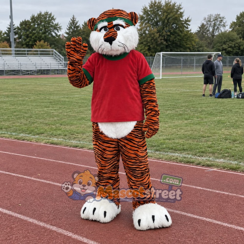 Orange Tiger Mascot Costume with Red Shirt Orange Tiger Mascot Costume with Red Shirt