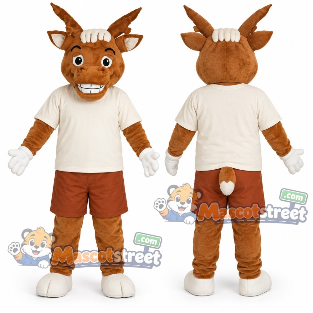Brown Reindeer Mascot Costume with Cream Shirt