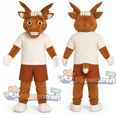Brown Reindeer Mascot Costume with Cream Shirt