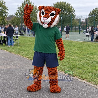 Orange Tiger Mascot Costume with Green Shirt Orange Tiger Mascot Costume with Green Shirt