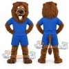 Brown Lion Mascot Costume with Blue Shirt