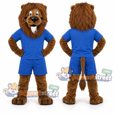 Brown Lion Mascot Costume with Blue Shirt Brown Lion Mascot Costume with Blue Shirt