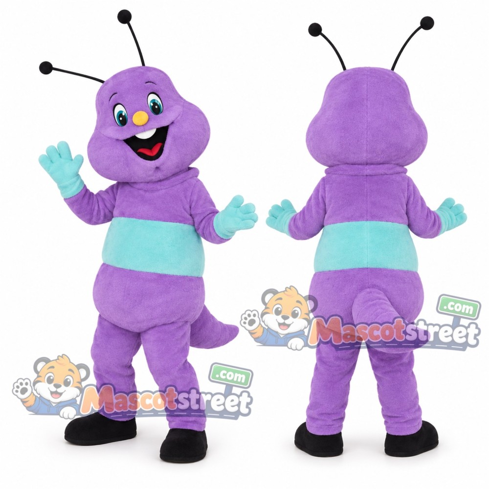 Purple Ant Mascot Costume with Aqua Waistband