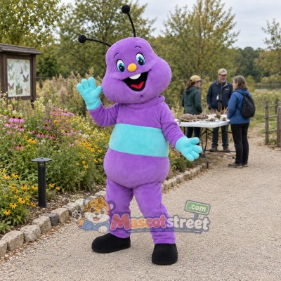 Purple Ant Mascot Costume with Aqua Waistband