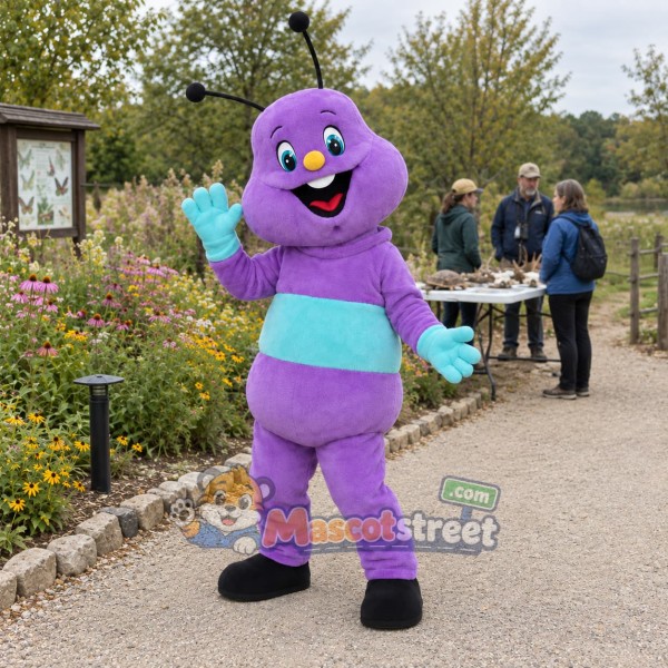 Purple Ant Mascot Costume with Aqua Waistband