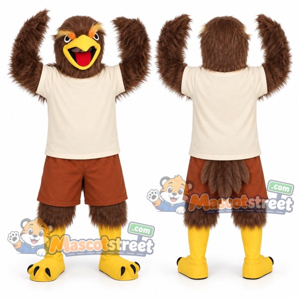 Brown and White Eagle Mascot Costume with Cream Shirt