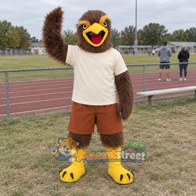 Brown and White Eagle Mascot Costume with Cream Shirt Brown and White Eagle Mascot Costume with Cream Shirt