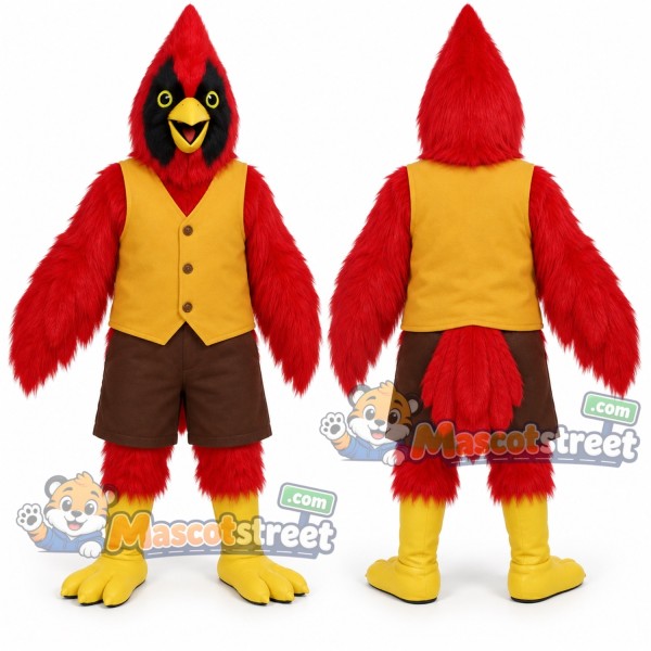 Red Cardinal Bird Mascot Costume with Yellow Vest