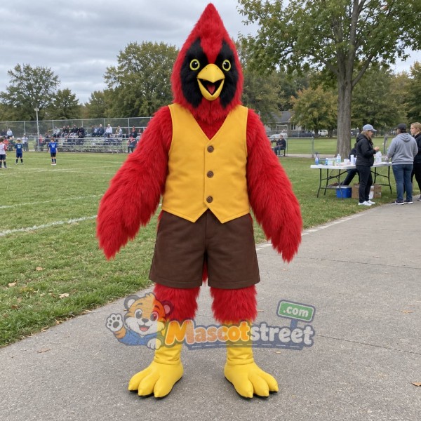 Red Cardinal Bird Mascot Costume with Yellow Vest