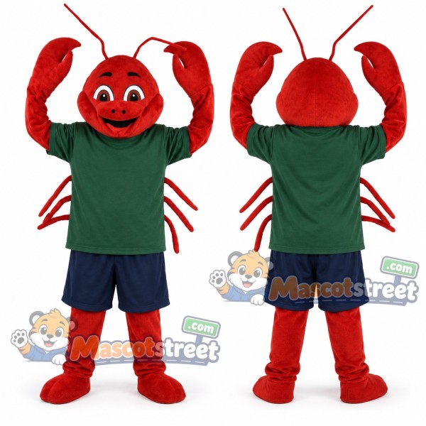 Red Lobster Mascot Costume with Green Shirt