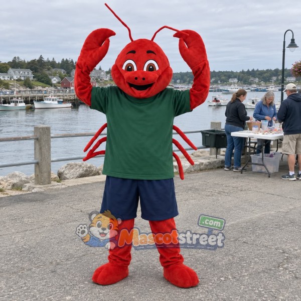 Red Lobster Mascot Costume with Green Shirt