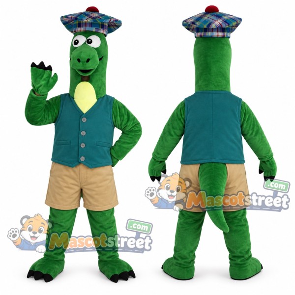 Green Dinosaur Mascot Costume with Teal Vest