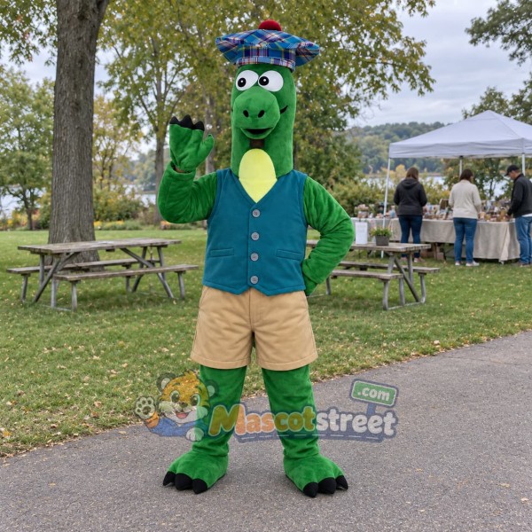 Green Dinosaur Mascot Costume with Teal Vest