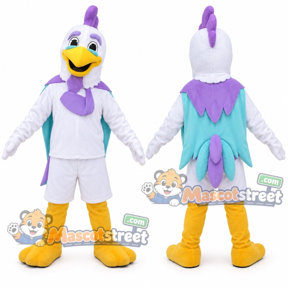 White and Purple Rooster Mascot Costume