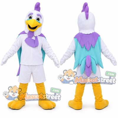 White and Purple Rooster Mascot Costume