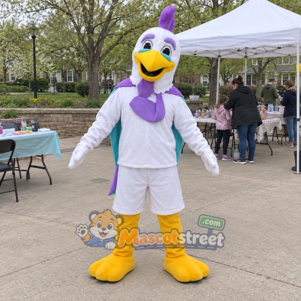 White and Purple Rooster Mascot Costume