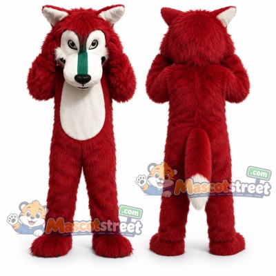 Red and White Wolf Mascot Costume Red and White Wolf Mascot Costume