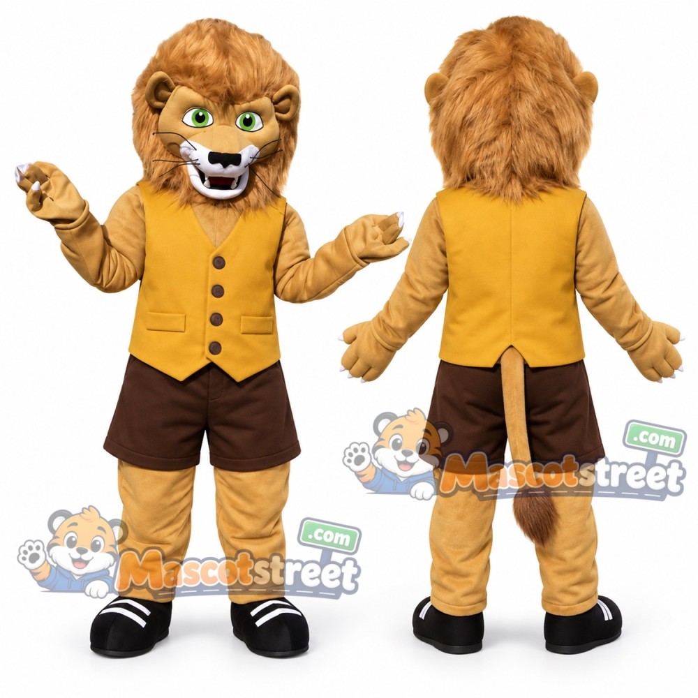 Golden Lion Mascot Costume with Yellow Vest
