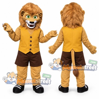 Golden Lion Mascot Costume with Yellow Vest