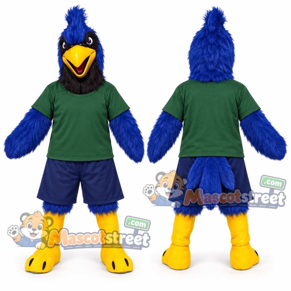 Blue Eagle Mascot Costume with Green Shirt Blue Eagle Mascot Costume with Green Shirt
