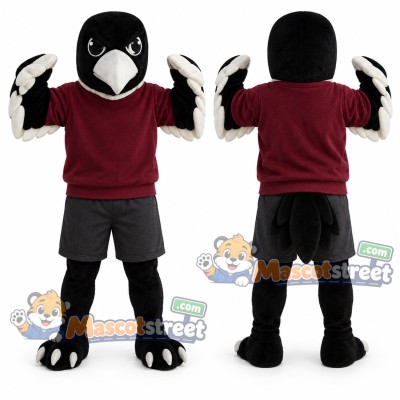 Black and White Hawk Mascot Costume with Burgundy Sweatshirt Black and White Hawk Mascot Costume with Burgundy Sweatshirt
