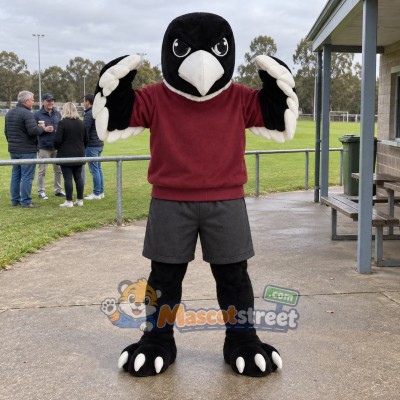 Black and White Hawk Mascot Costume with Burgundy Sweatshirt Black and White Hawk Mascot Costume with Burgundy Sweatshirt
