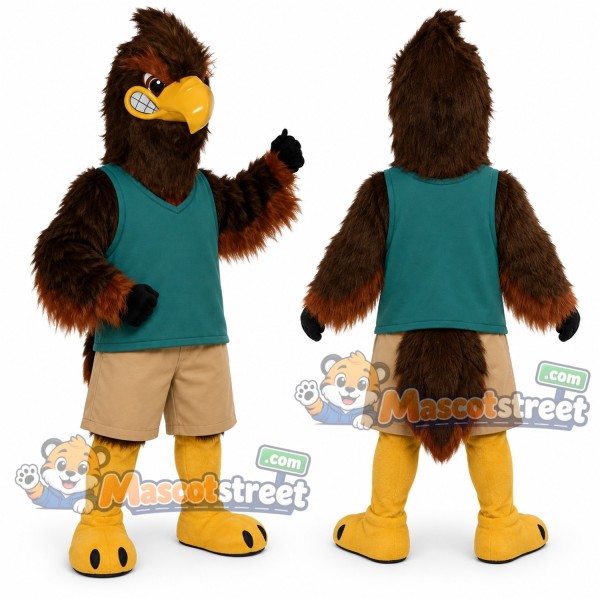 Brown Eagle Mascot Costume with Teal Vest