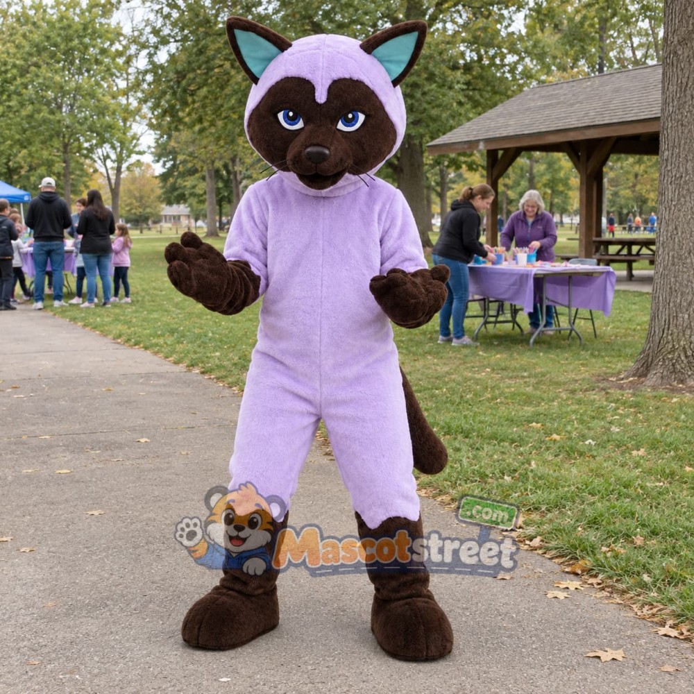 Purple Siamese Cat Mascot Costume Purple Siamese Cat Mascot Costume