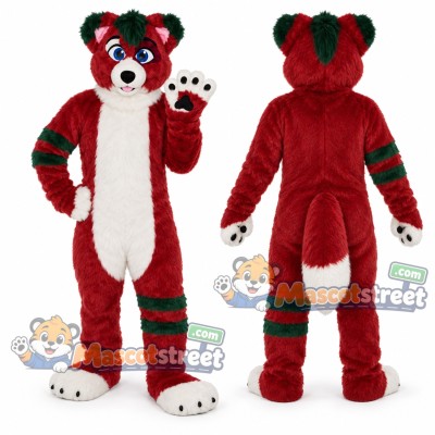 Red and White Wolf Mascot Costume Red and White Wolf Mascot Costume