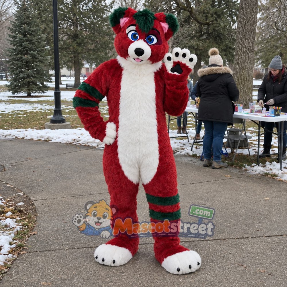 Red and White Wolf Mascot Costume Red and White Wolf Mascot Costume