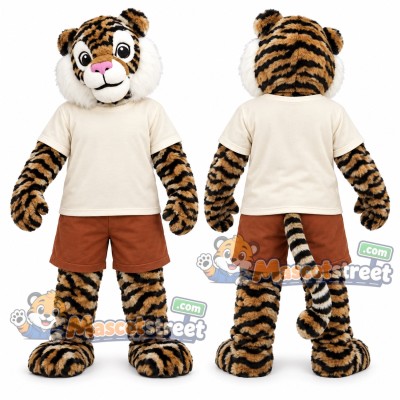 Orange and Black Tiger Mascot Costume with Cream Shirt Orange and Black Tiger Mascot Costume with Cream Shirt