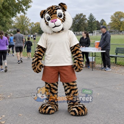 Orange and Black Tiger Mascot Costume with Cream Shirt Orange and Black Tiger Mascot Costume with Cream Shirt