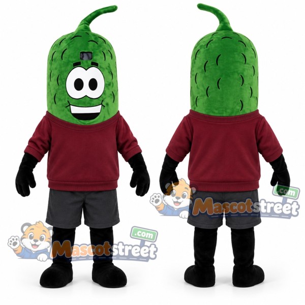 Green Bean Mascot Costume with Burgundy Sweatshirt