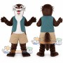 Brown and White Otter Mascot Costume with Teal Vest