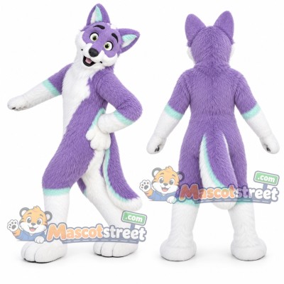 Purple and White Wolf Mascot Costume