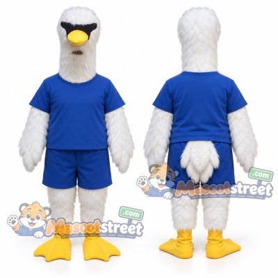 White Goose Mascot Costume with Blue Shirt White Goose Mascot Costume with Blue Shirt