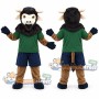 Black and Brown Bull Mascot Costume with Green Shirt